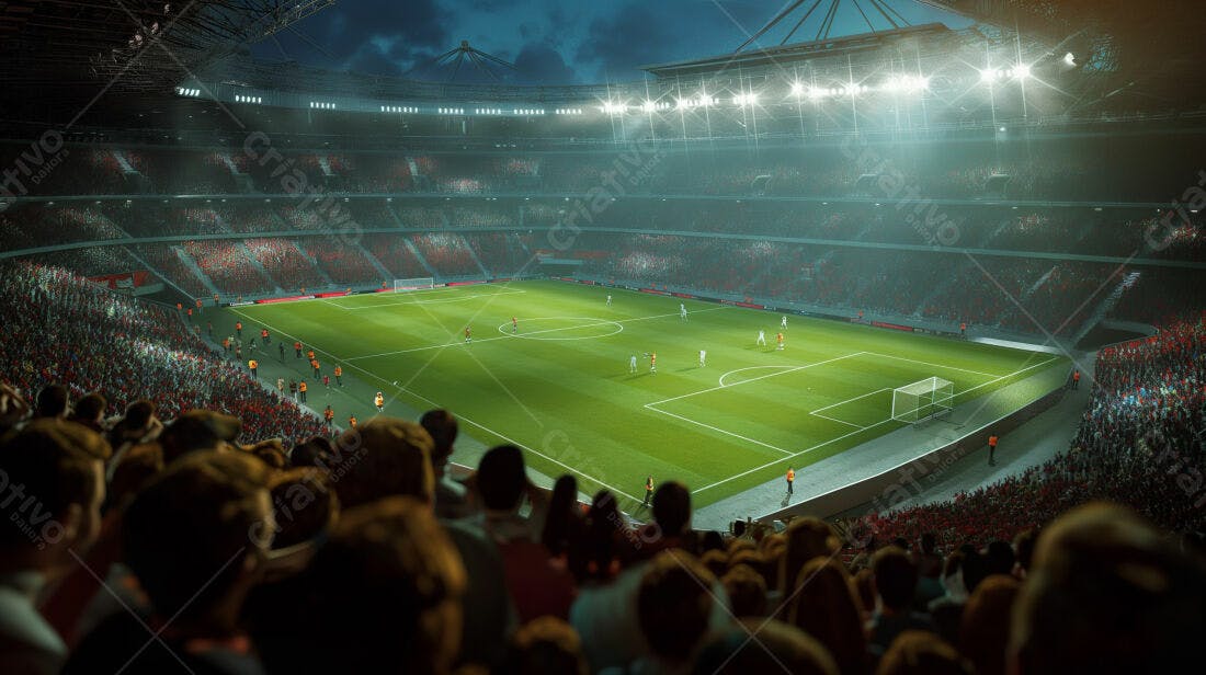 Jogo de futebol noturno estádio lotado