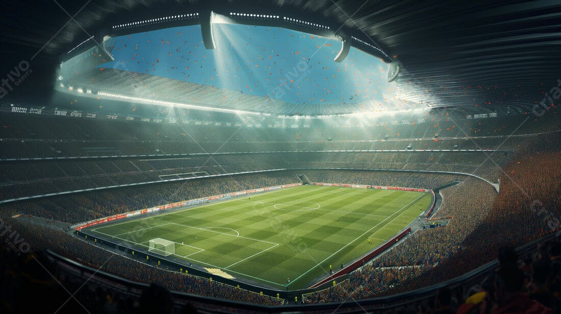 Estádio de futebol lotado com festa