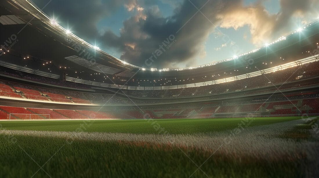 Estádio de futebol vazio ao entardecer