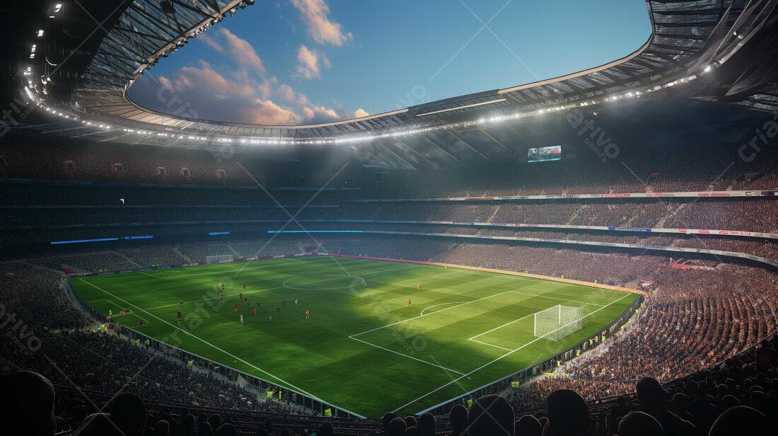 Jogo de futebol noturno em estádio lotado