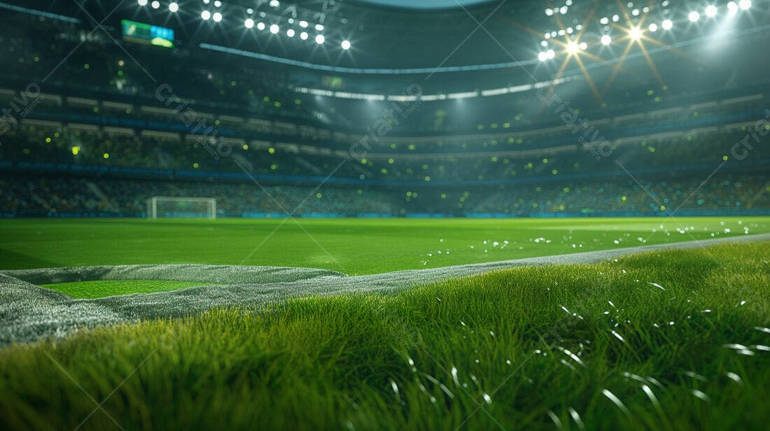 Campo de futebol noturno iluminado