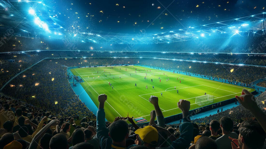Torcida em jogo de futebol noturno