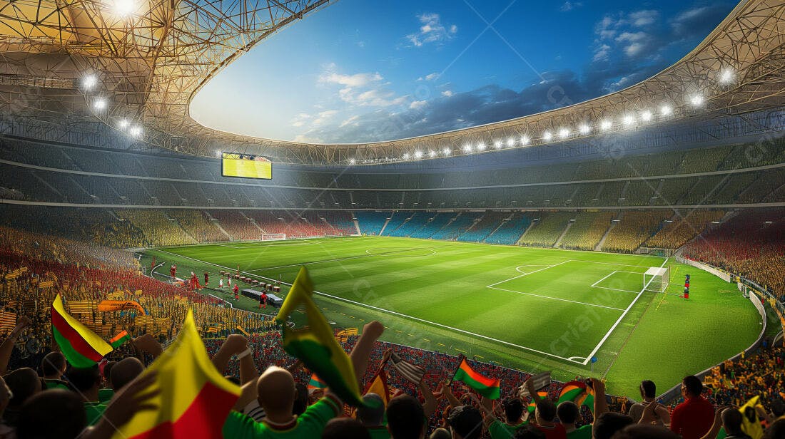 Estádio de futebol lotado com torcedores