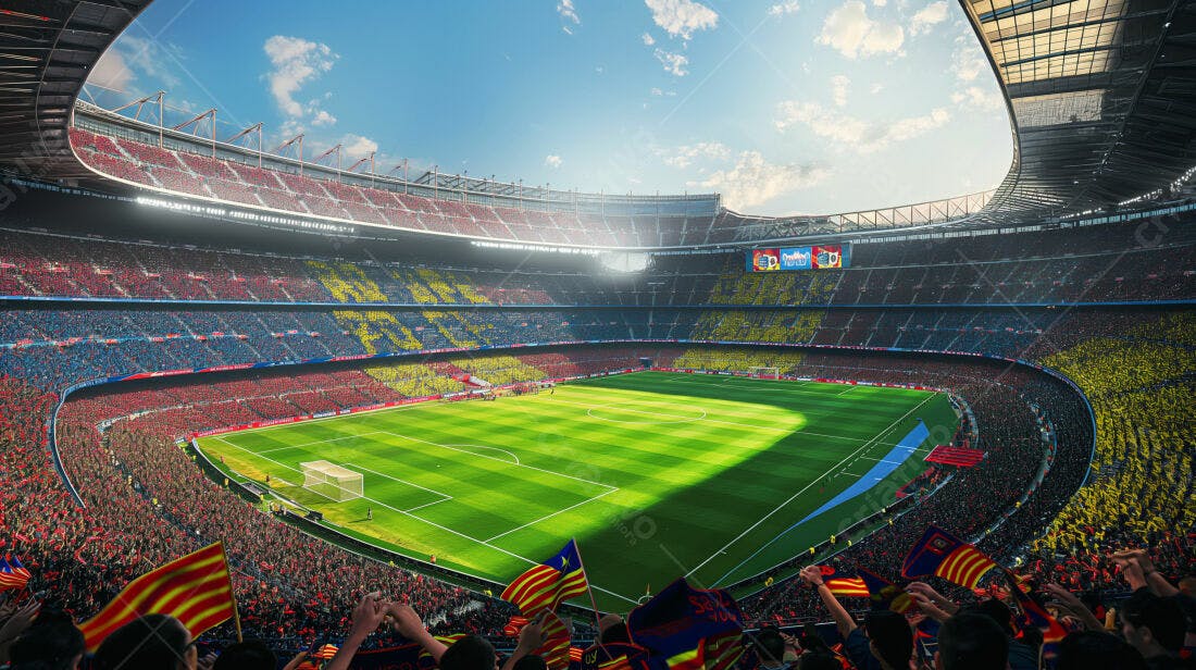 Estádio lotado torcedores vibrantes jogo futebol