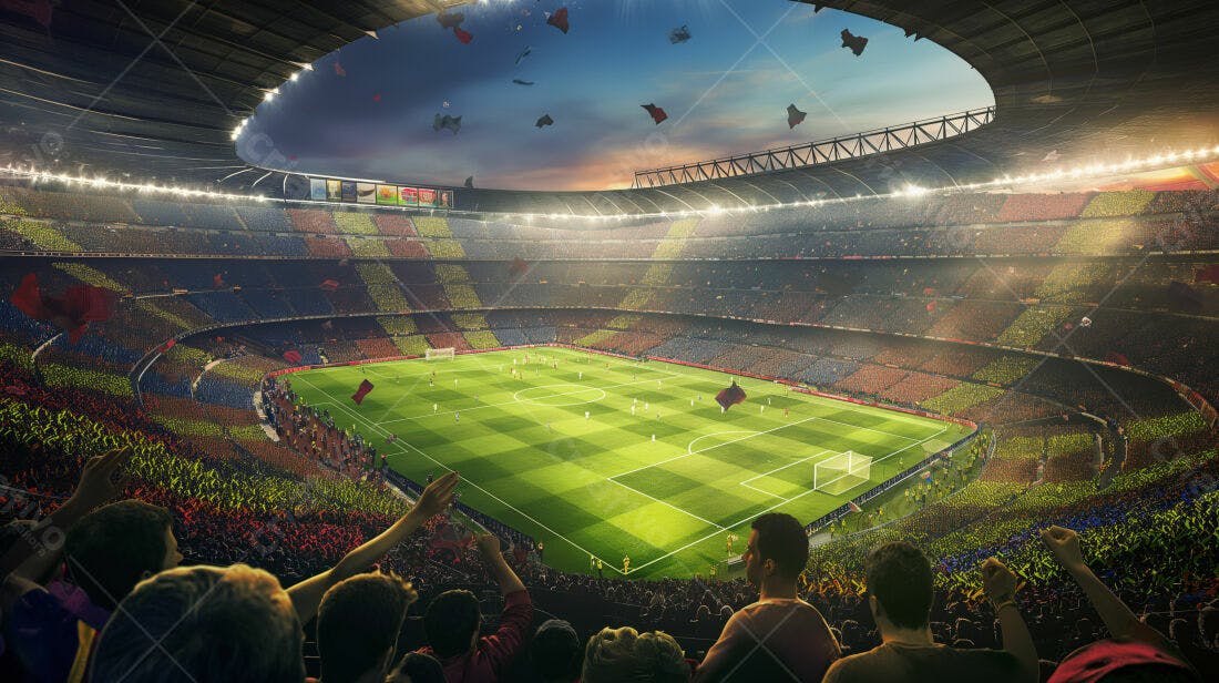 Estádio lotado em jogo de futebol noturno