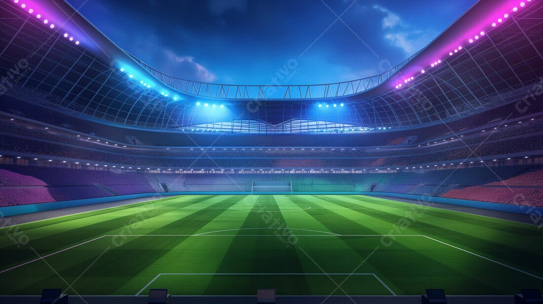 Estádio de futebol noturno iluminado