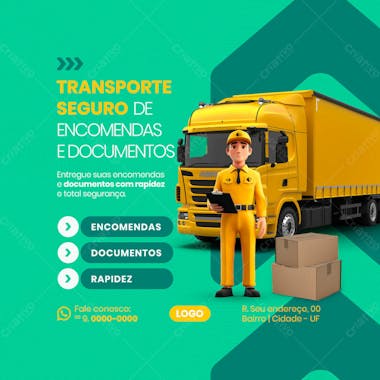 Transporte seguro de encomendas e documentos social media feed