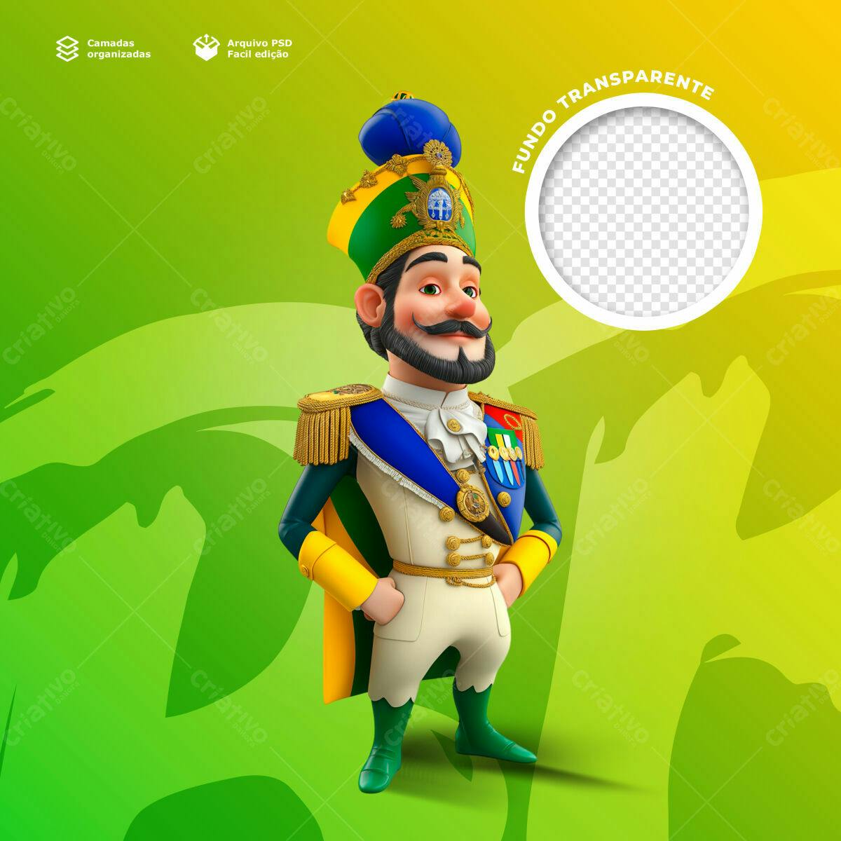 PSD Personagem Cartoon Brasil 7 de Setembro PSD Editável