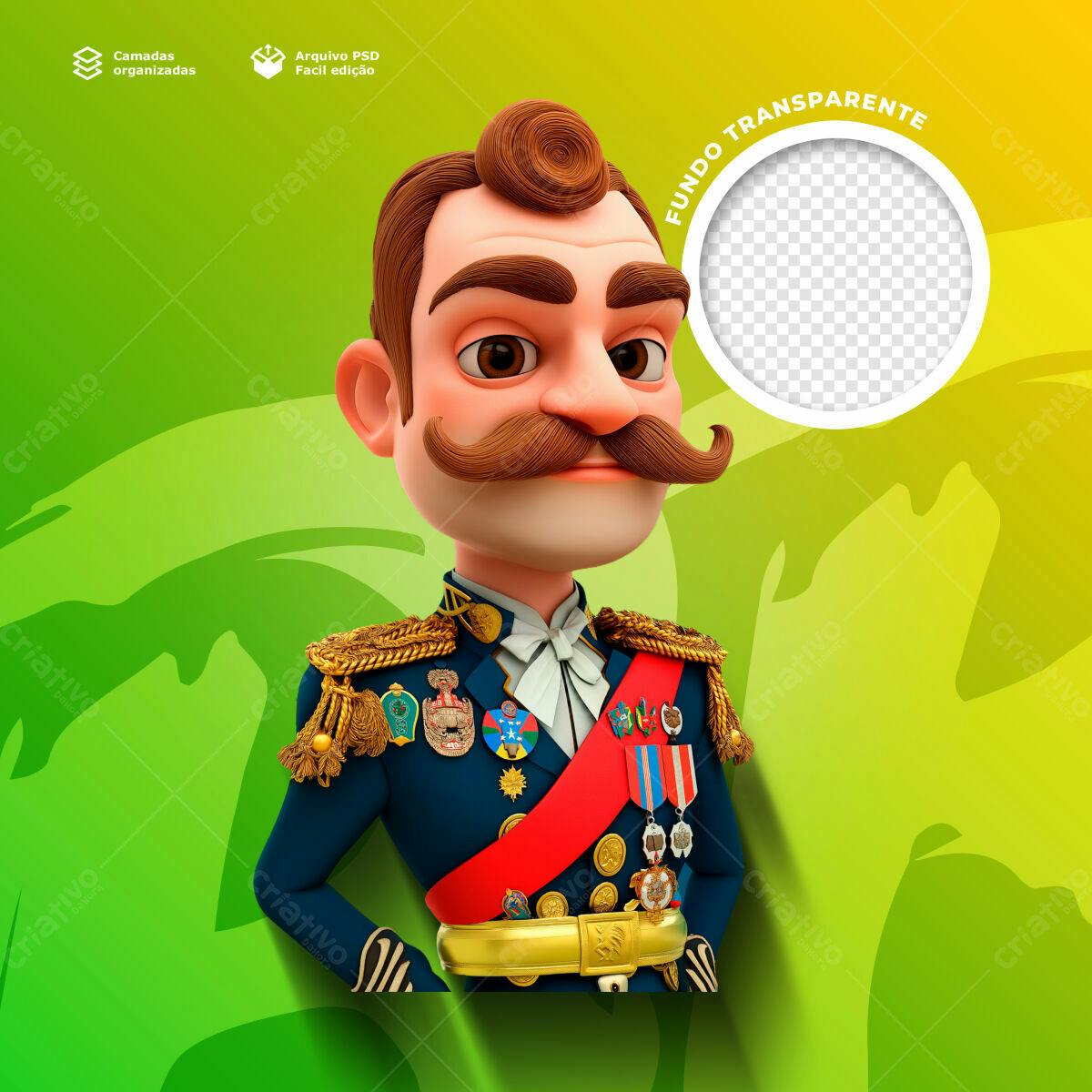 PSD Personagem Cartoon Militar para Redes Sociais PSD Editável