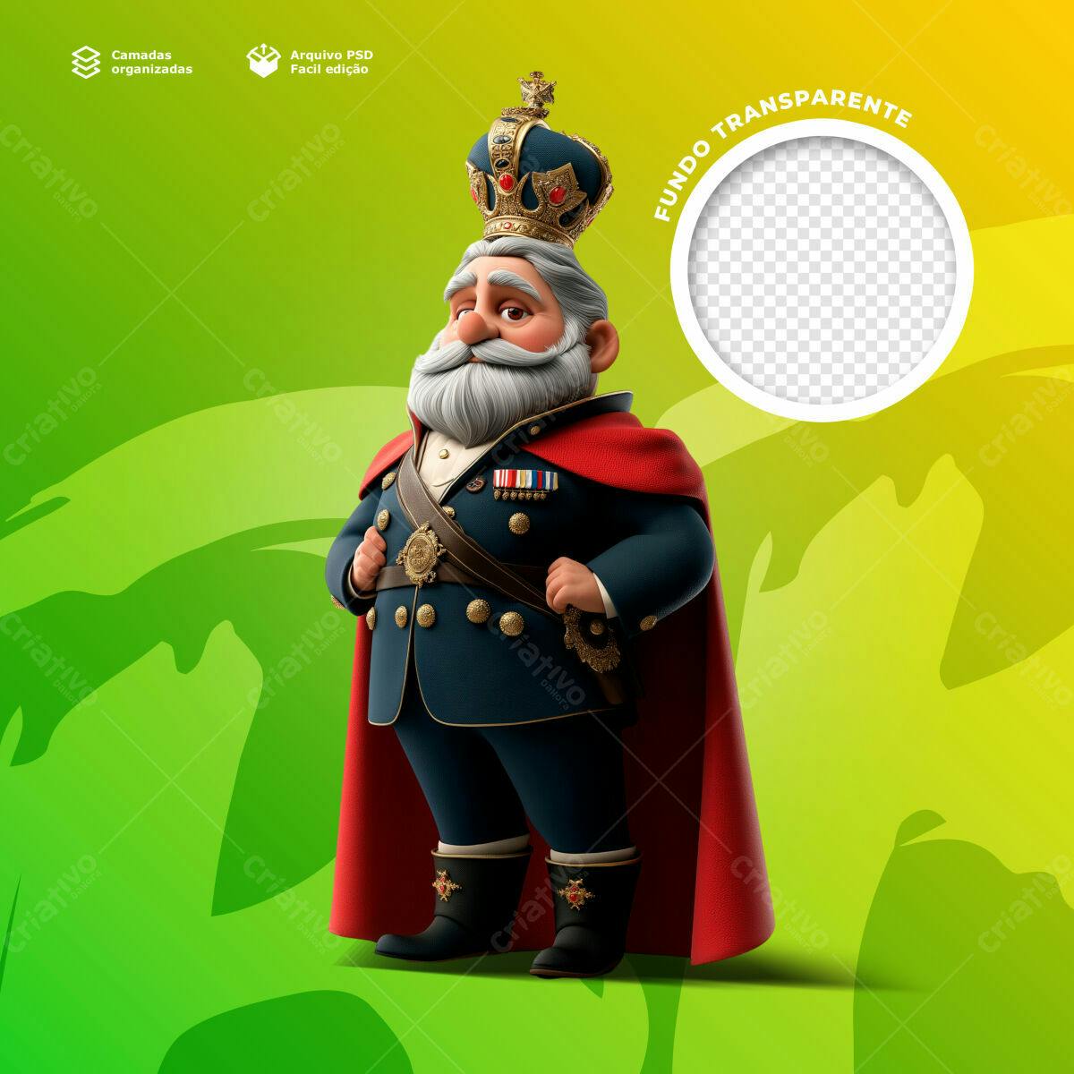 PSD Personagem Rei Cartoon para Redes Sociais PSD Editável