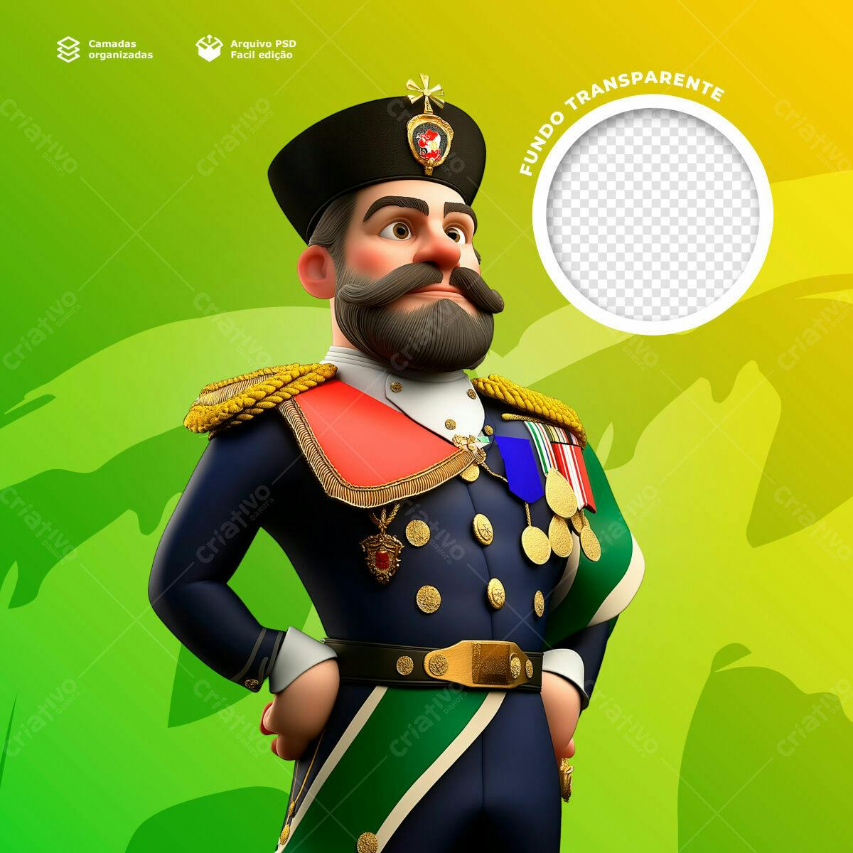 PSD Personagem Cartoon Militar para Redes Sociais PSD Editável