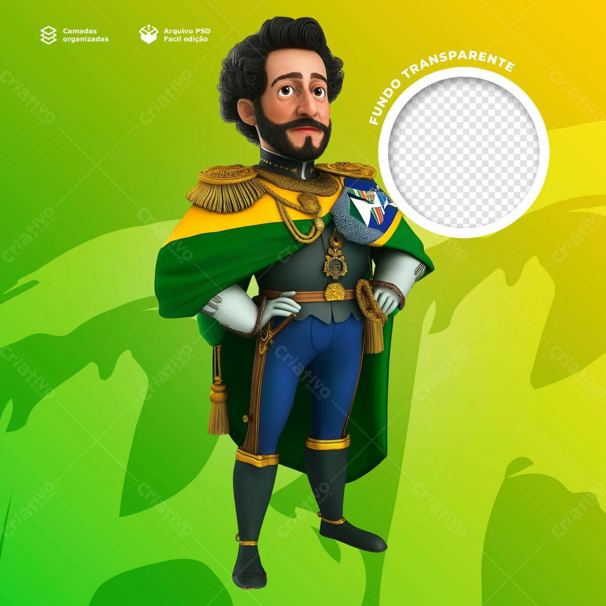PSD Personagem Cartoon Imperador Brasileiro 7 de Setembro PSD Editável