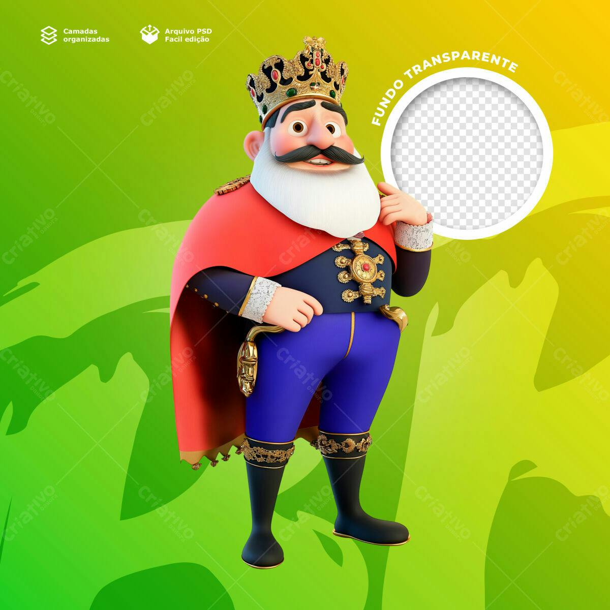 Personagem Rei Cartoon PSD Editável