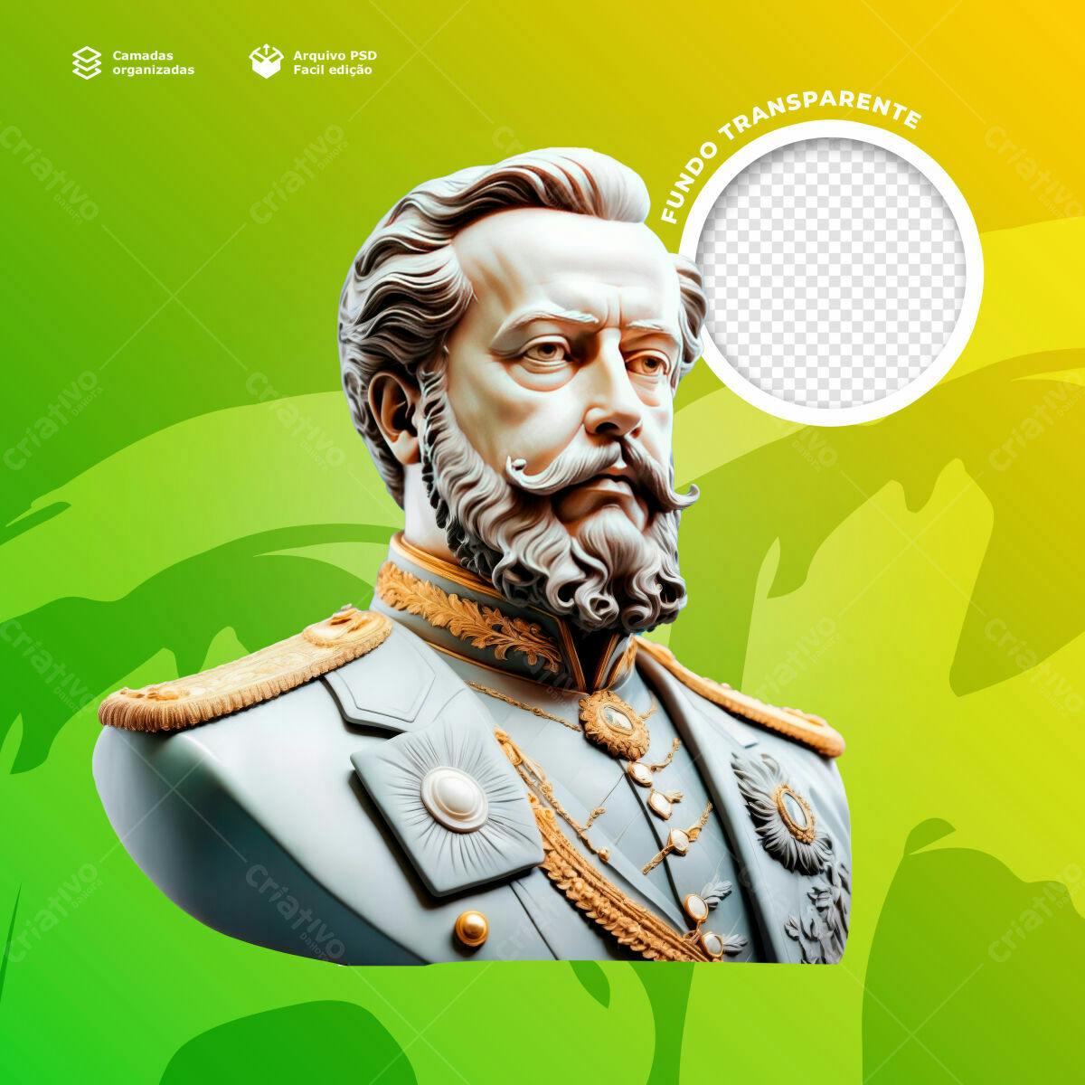 Postagem de Mídias Sociais com Busto de Dom Pedro II PSD Editável