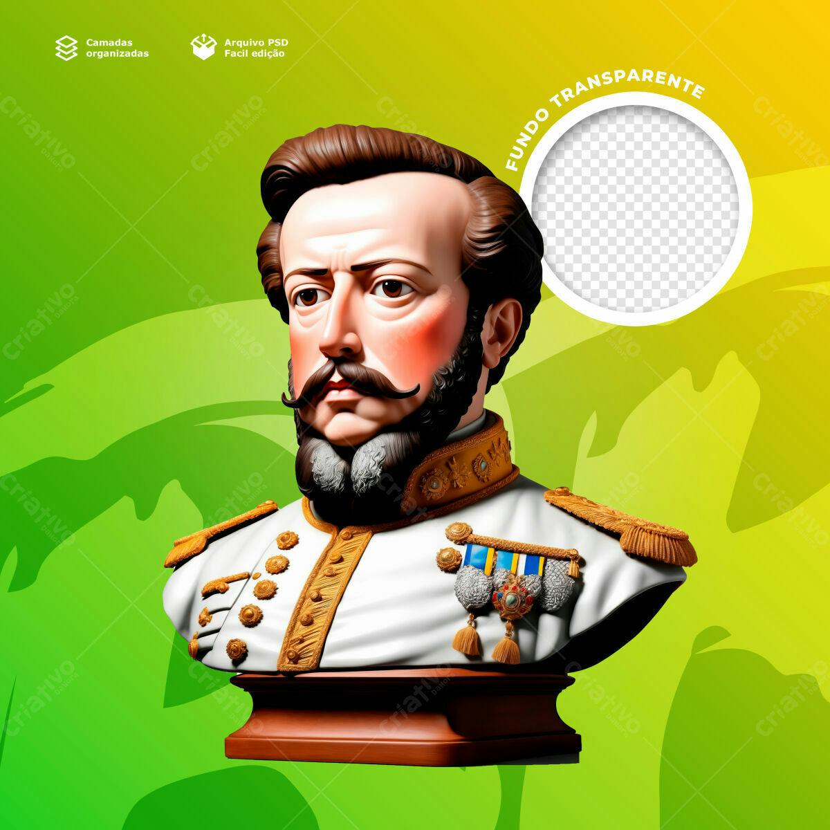 Postagem de Redes Sociais com Busto de Dom Pedro II PSD Editável
