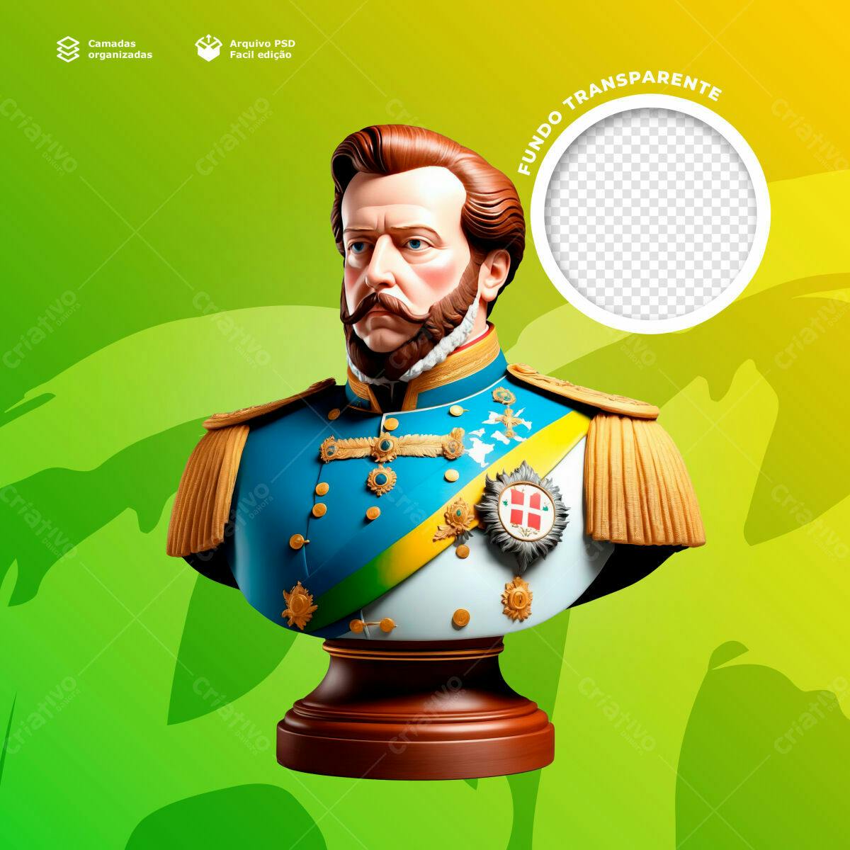 Postagem de Mídias Sociais com Busto de Dom Pedro II PSD Editável