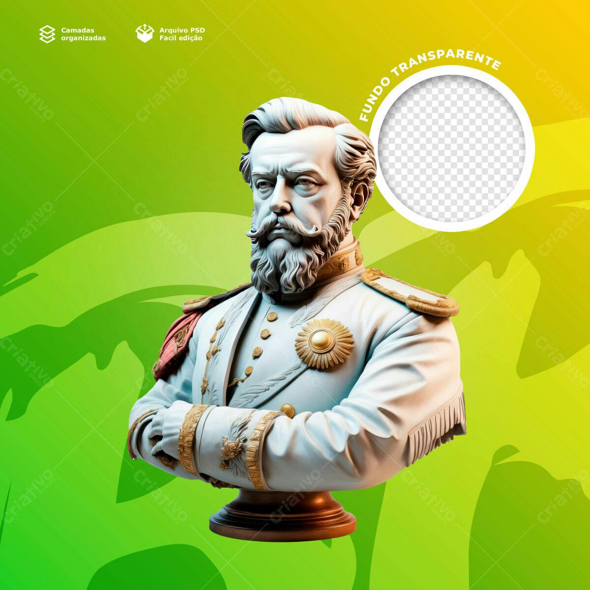Postagem de Mídias Sociais com Busto de Dom Pedro II PSD Editável