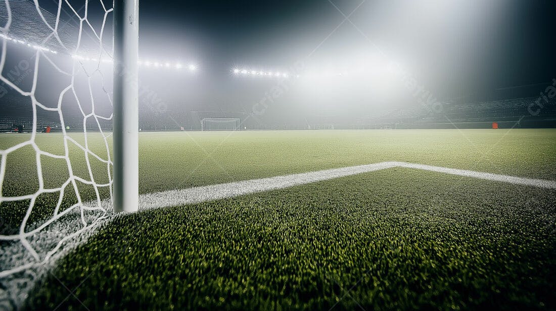 Gol de futebol noturno sob os refletores