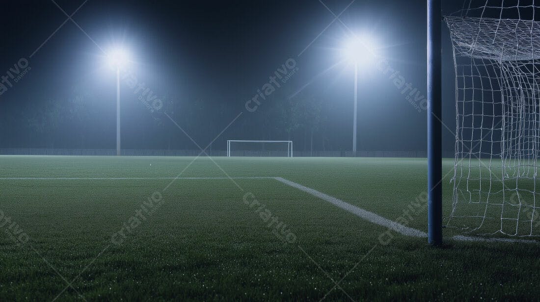 Campo de futebol noturno sob os holofotes