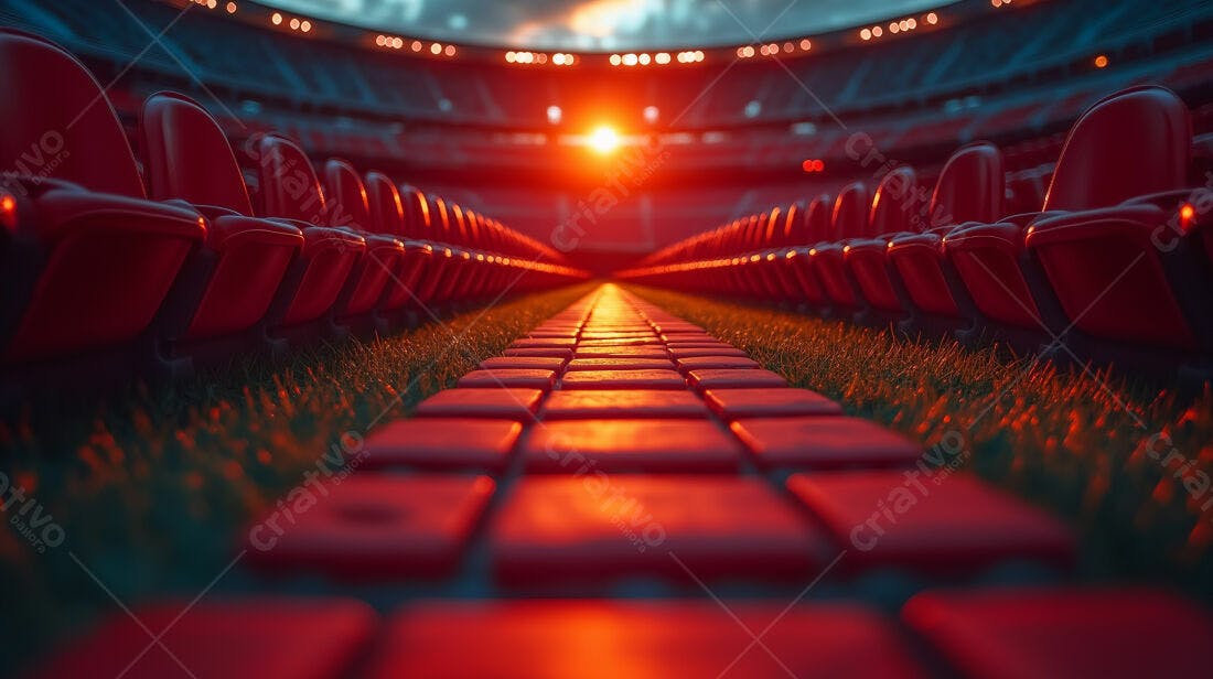 Assentos vermelhos em estádio vazio ao entardecer