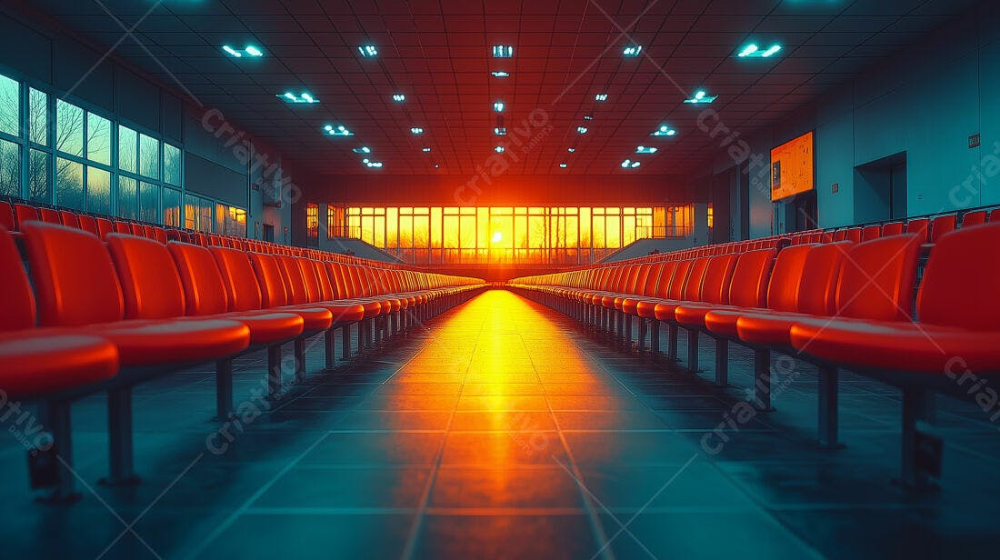 Assentos vermelhos ao pôr do sol