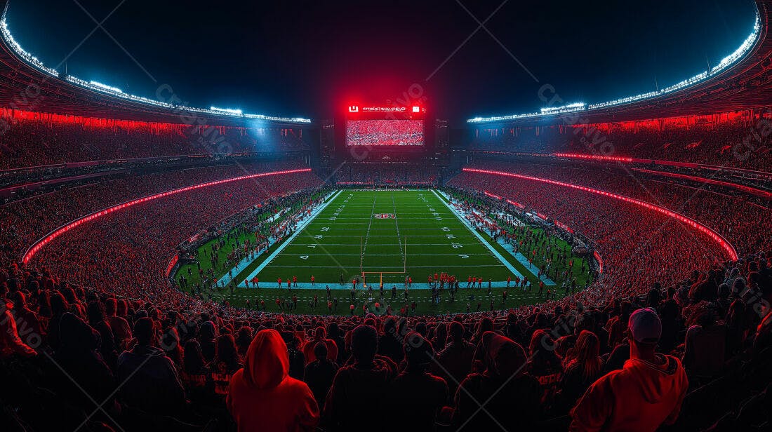 Estádio de futebol americano noturno lotado