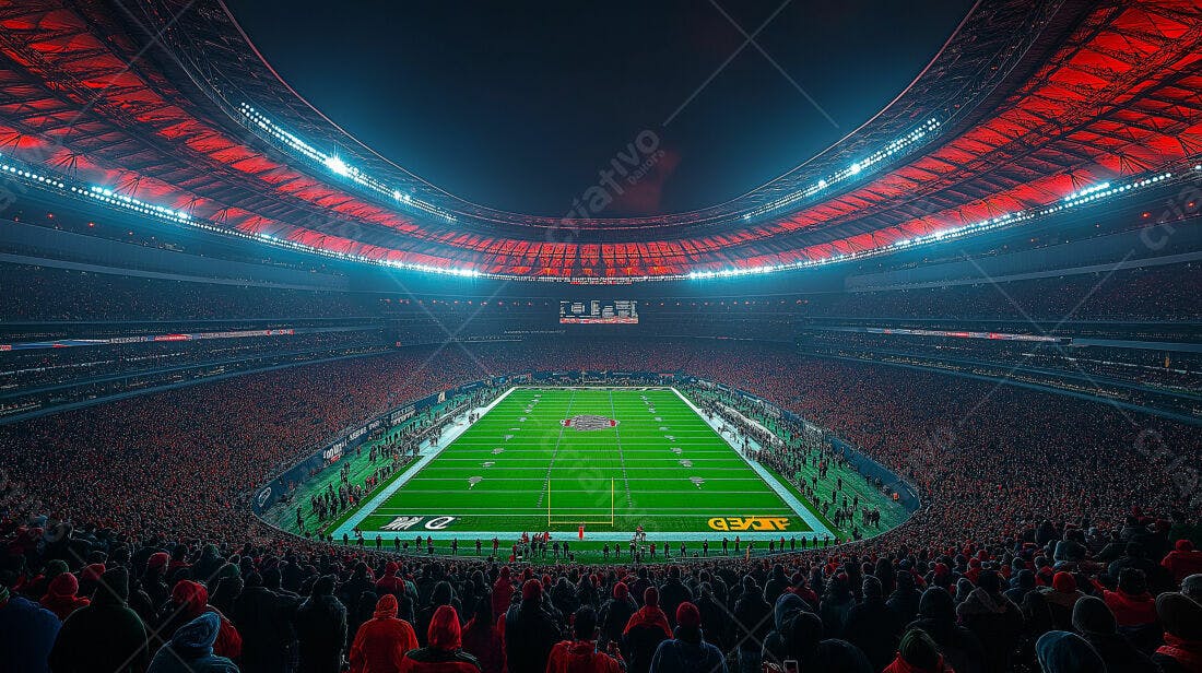 Estádio lotado em jogo noturno de futebol americano