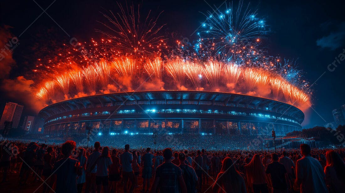 Show de fogos de artifício em estádio lotado