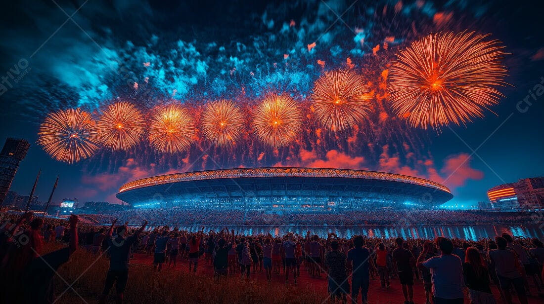 Show de fogos de artifício em estádio