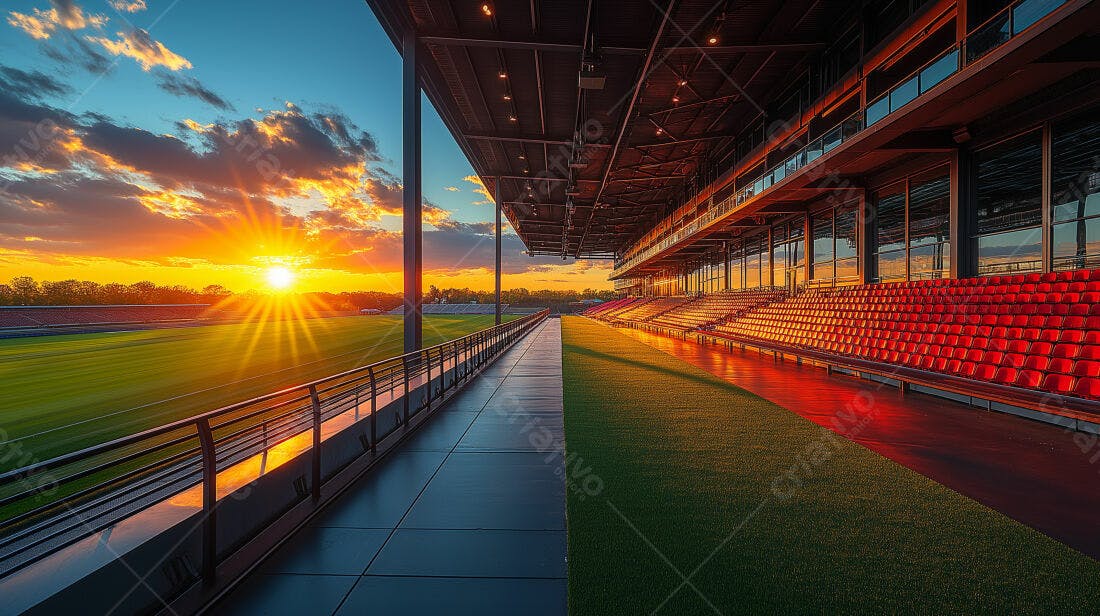 Estádio vazio ao pôr do sol