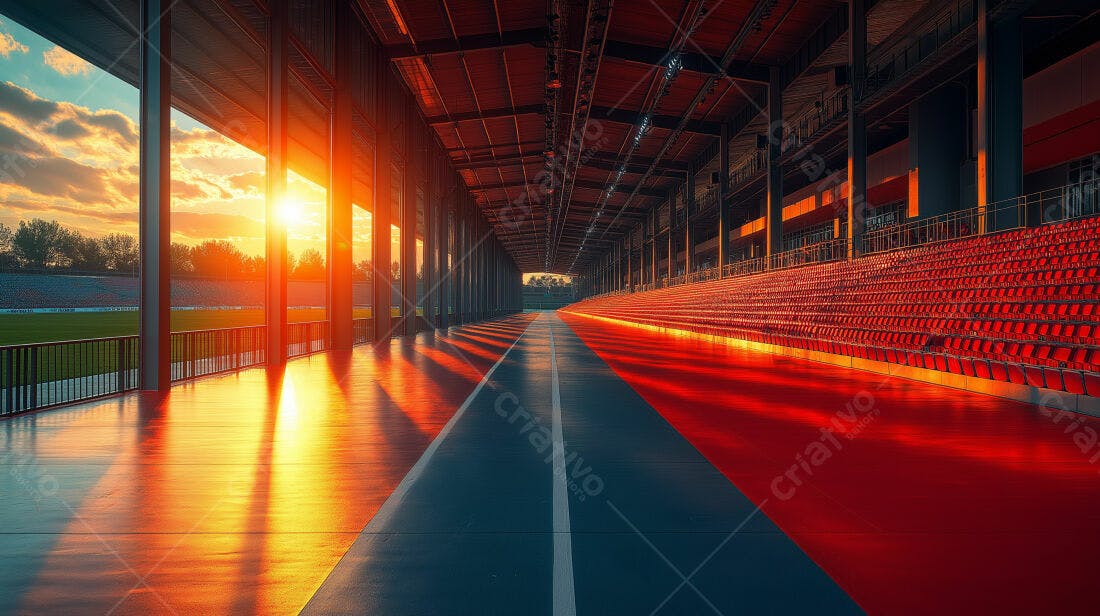 Pista de corrida ao pôr do sol em estádio