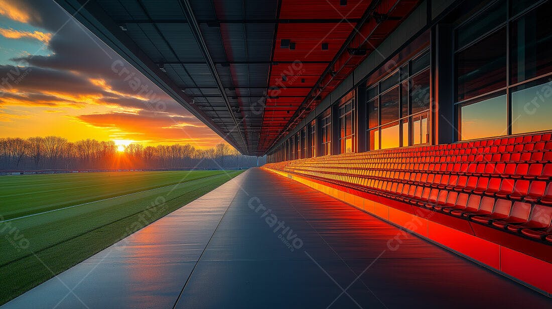Campo de futebol ao pôr do sol
