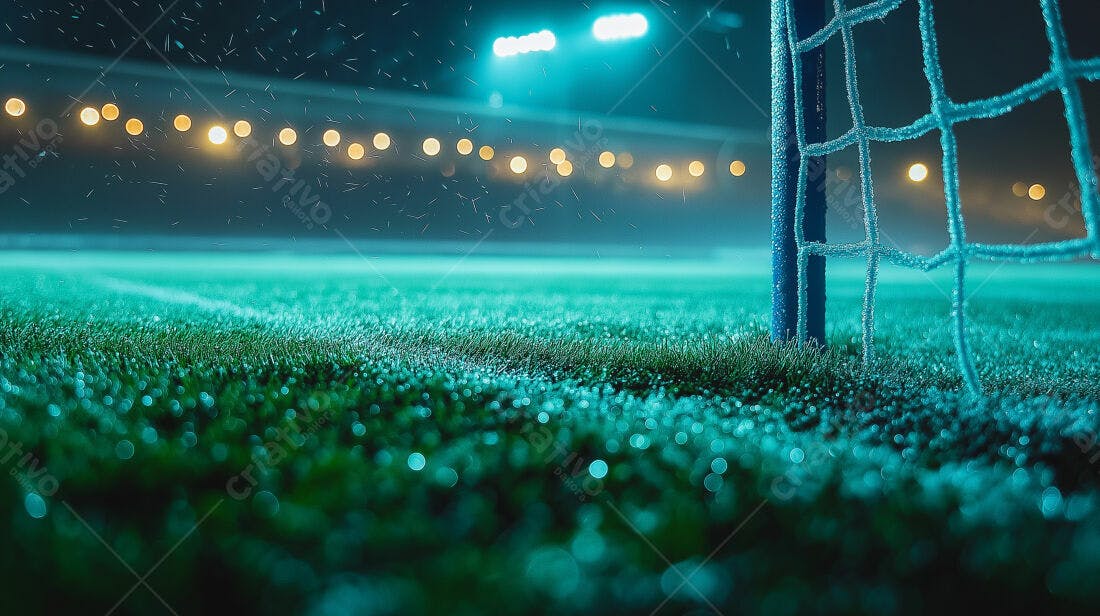 Gol de futebol congelado noite chuvoso