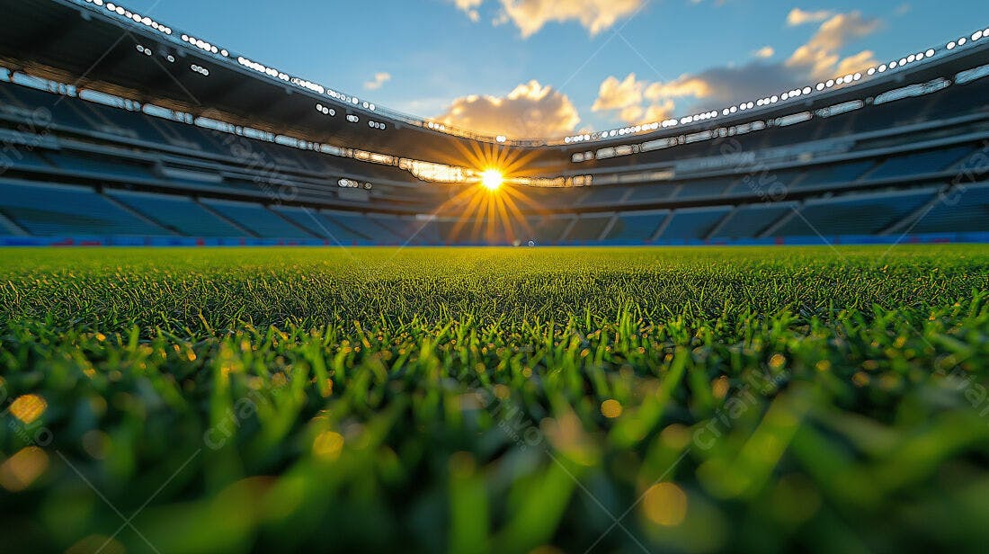 Campo de futebol ao pôr do sol
