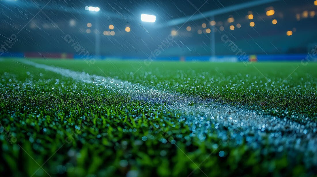 Gramado molhado sob chuva noturna