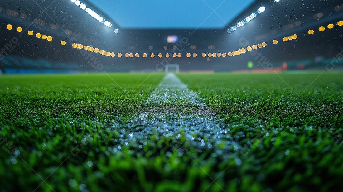 Gramado molhado campo futebol noturno