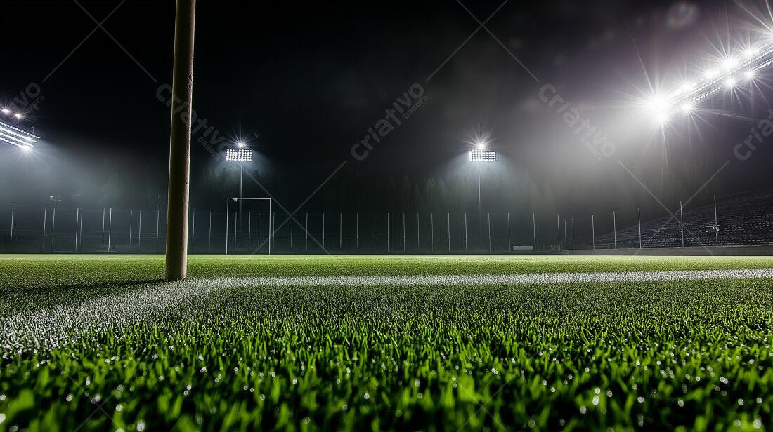 Campo de futebol noturno iluminado