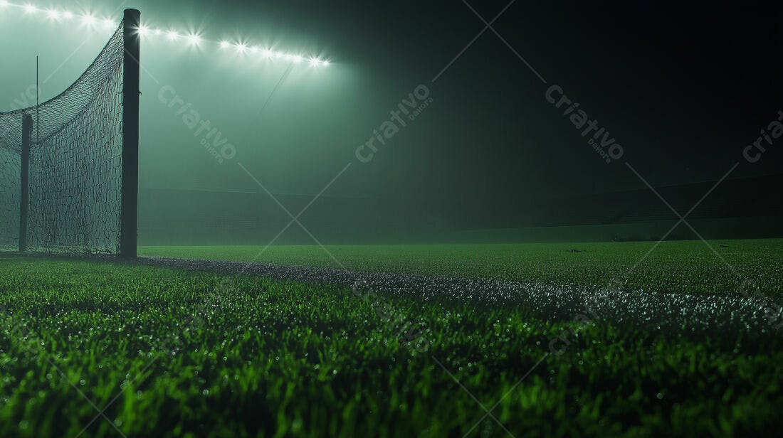 Gol de futebol noturno sob os refletores