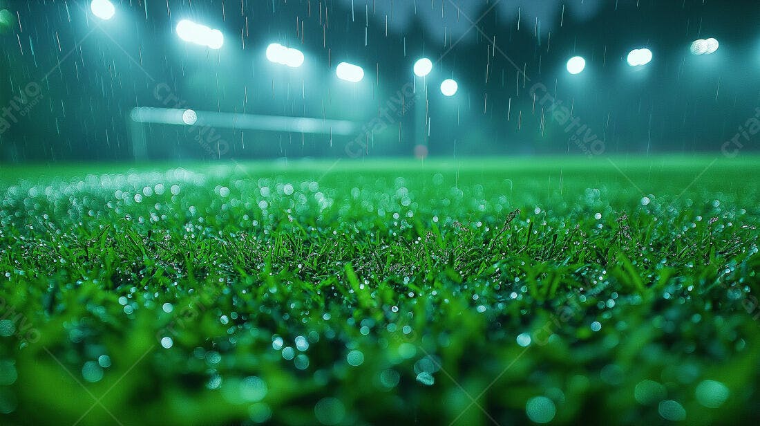 Gramado Molhado sob Chuva Noturna