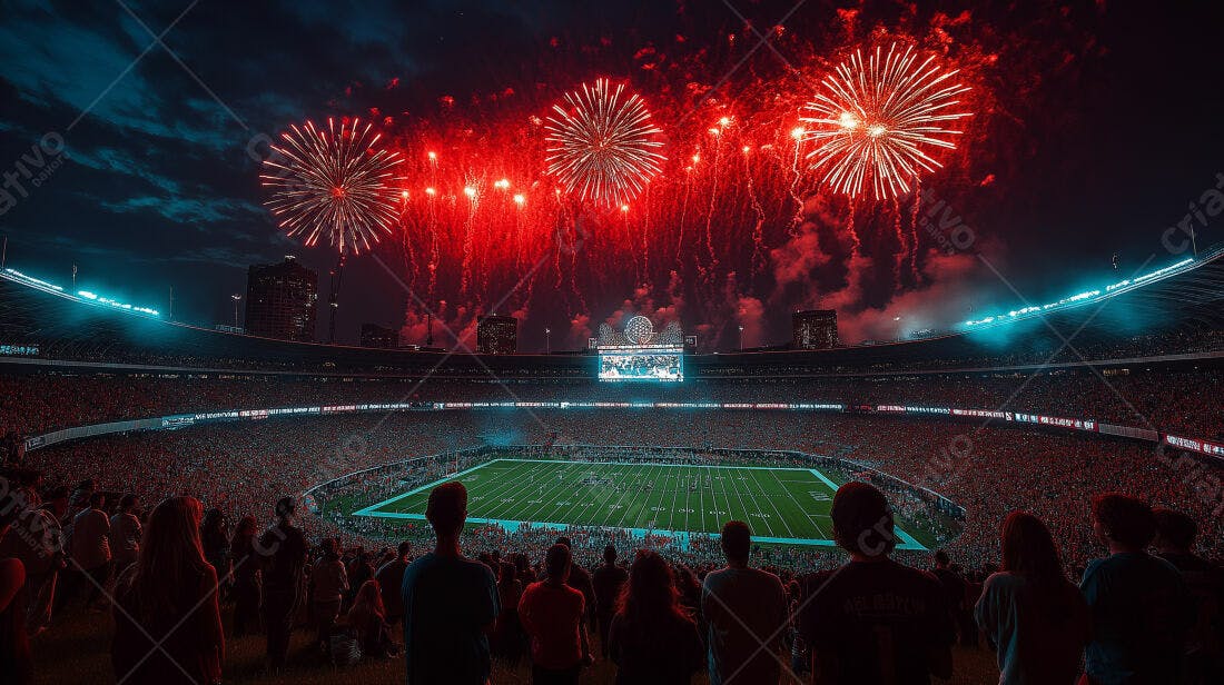 Show de fogos de artifício em estádio lotado