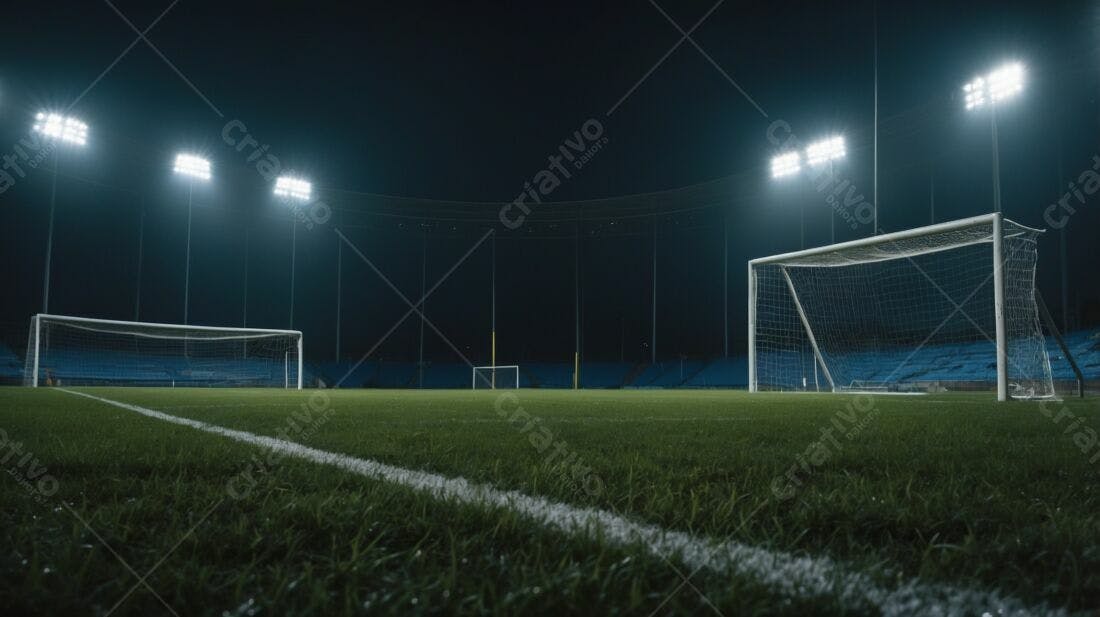 Campo de futebol noturno iluminado