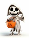 Mini skeleton for halloween 3d with white background