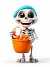 Mini skeleton for halloween 3d with white background