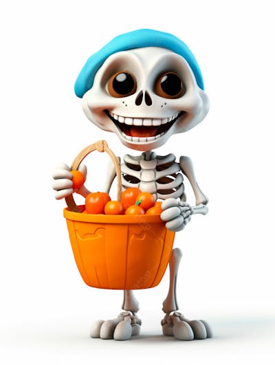 Mini Esqueleto Para Halloween 3D Com Fundo Branco