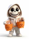 Mini skeleton for halloween 3d with white background