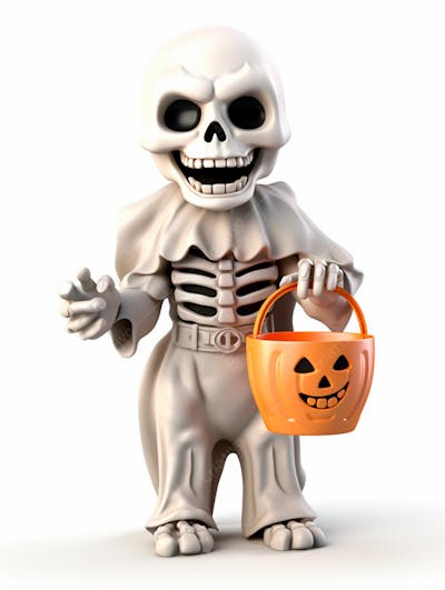 Mini Esqueleto Para Halloween 3D Com Fundo Branco