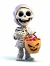 Mini skeleton for halloween 3d with white background