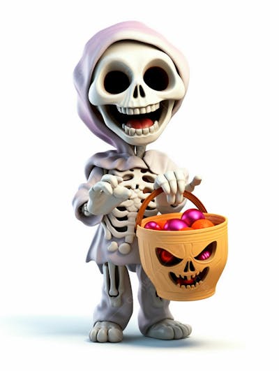 Mini Esqueleto Para Halloween 3D Com Fundo Branco