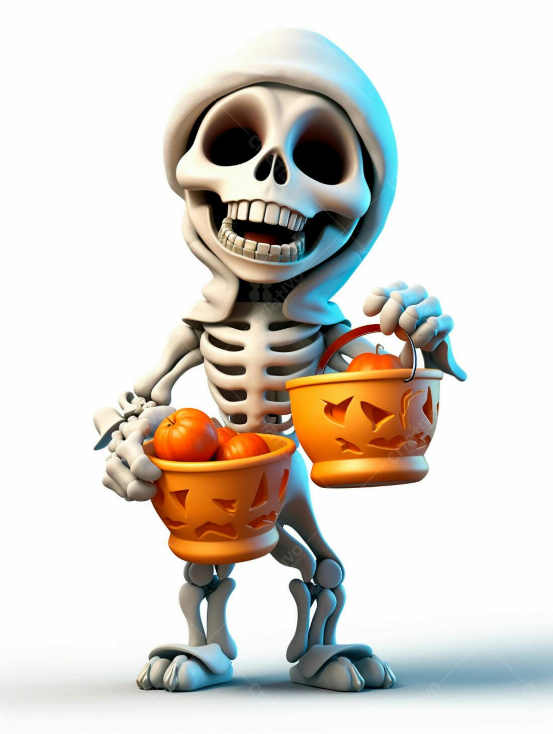 Esqueleto de Halloween com doces