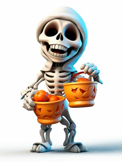 Mini Esqueleto Para Halloween 3D Com Fundo Branco